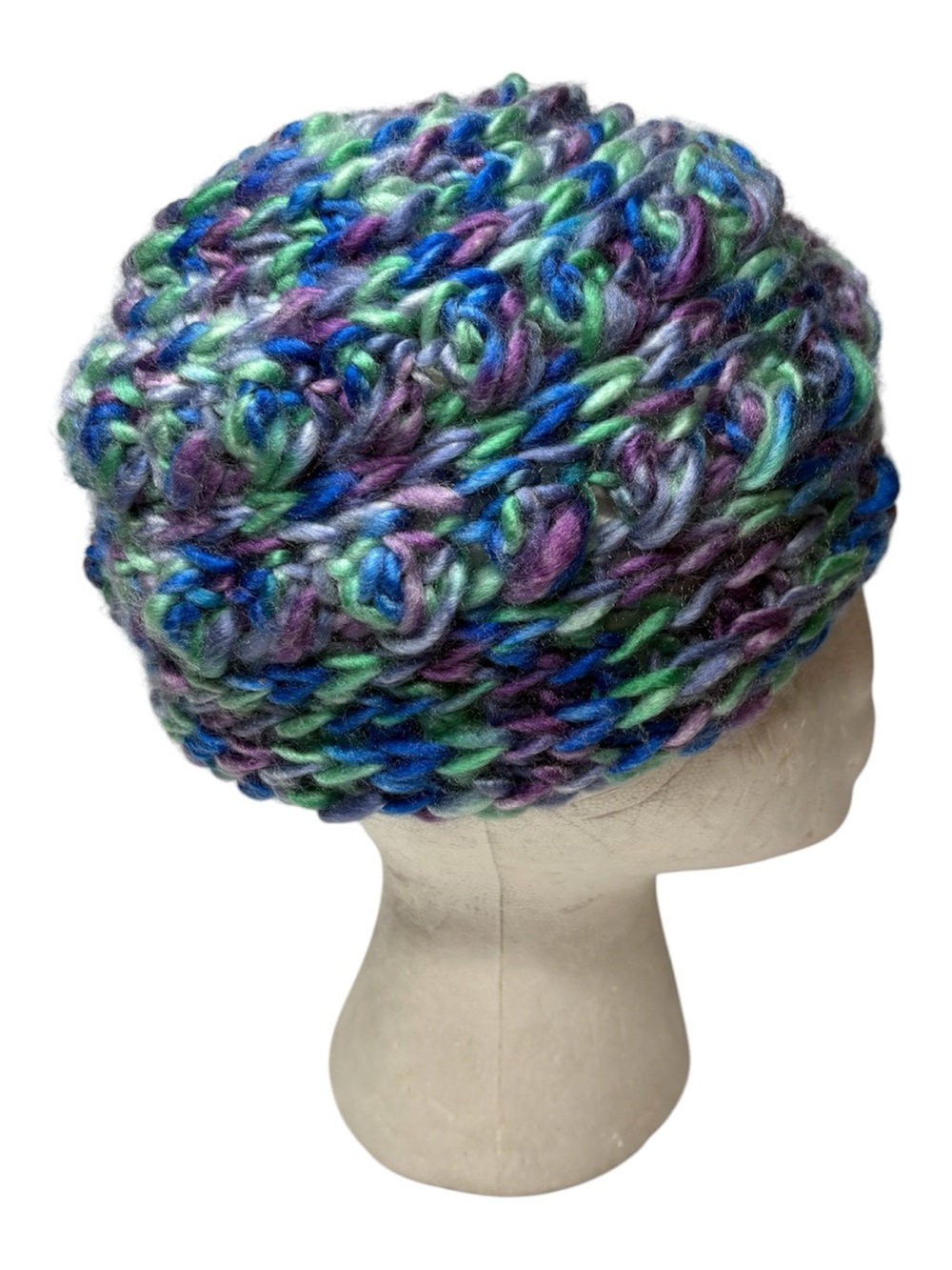 Hand Crafted Multicolor Chunky Crochet Beanie - Blue Green Purple